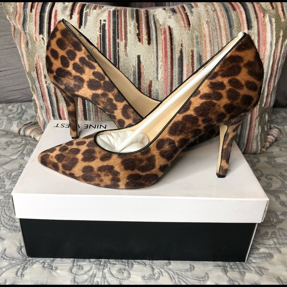 Nine West Leopard Leather Pump Heel Size 9.5 Brown Black Tan
